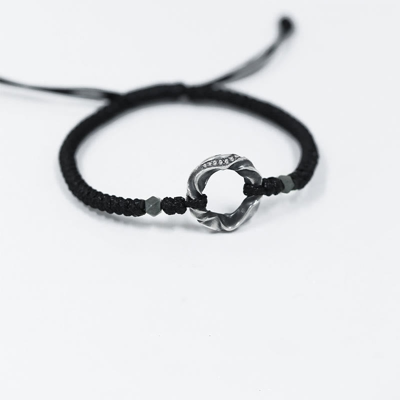 Wear FengShui 999 Sterling Silver Peace Buckle Black Wax Rope Protection Bracelet