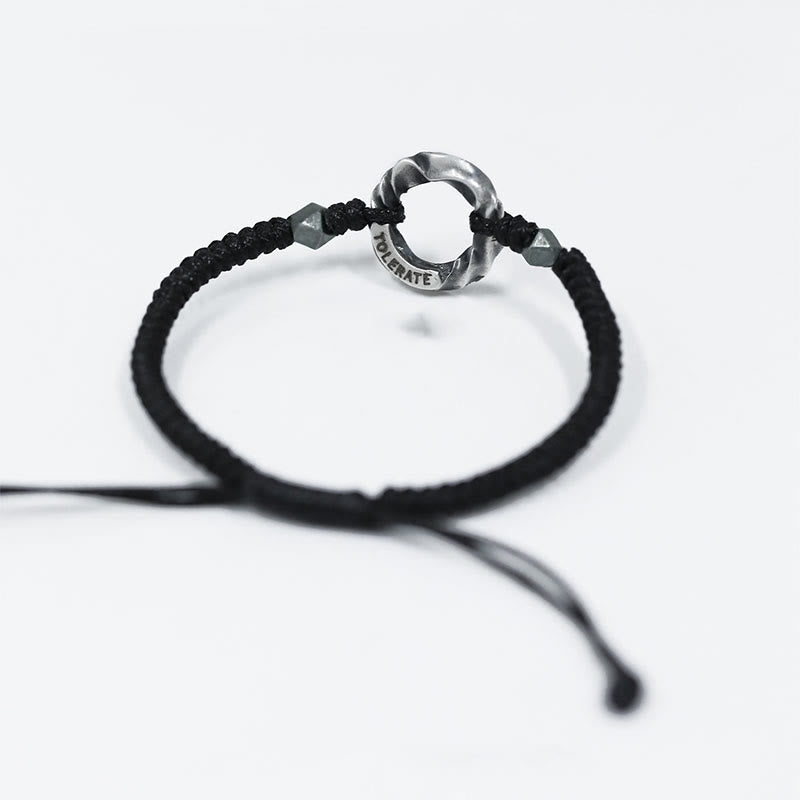 Wear FengShui 999 Sterling Silver Peace Buckle Black Wax Rope Protection Bracelet