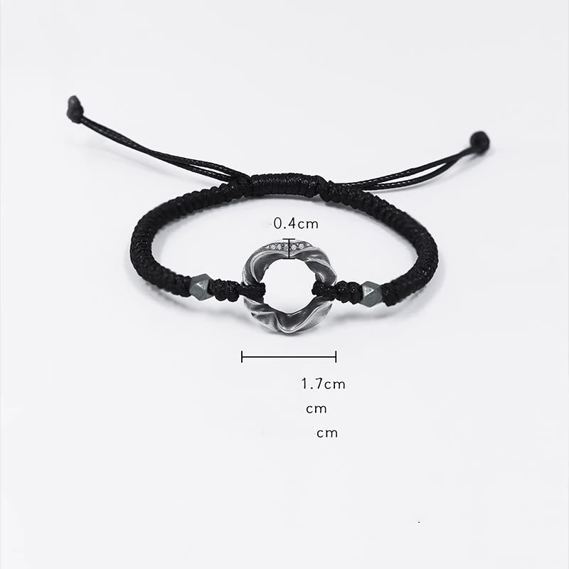 Wear FengShui 999 Sterling Silver Peace Buckle Black Wax Rope Protection Bracelet