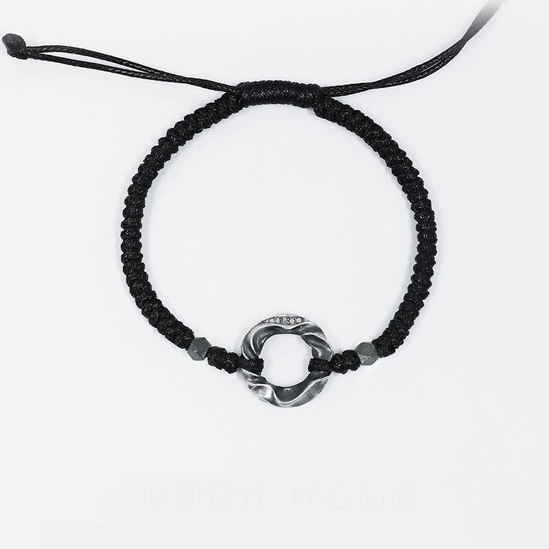 Wear FengShui 999 Sterling Silver Peace Buckle Black Wax Rope Protection Bracelet