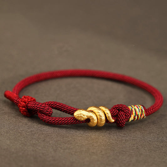 Wear FengShui 999 Gold Year of the Snake Design Handmade Luck Protection Rope Braided Bracelet