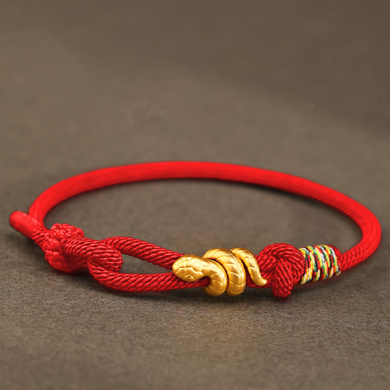 Wear FengShui 999 Gold Year of the Snake Design Handmade Luck Protection Rope Braided Bracelet
