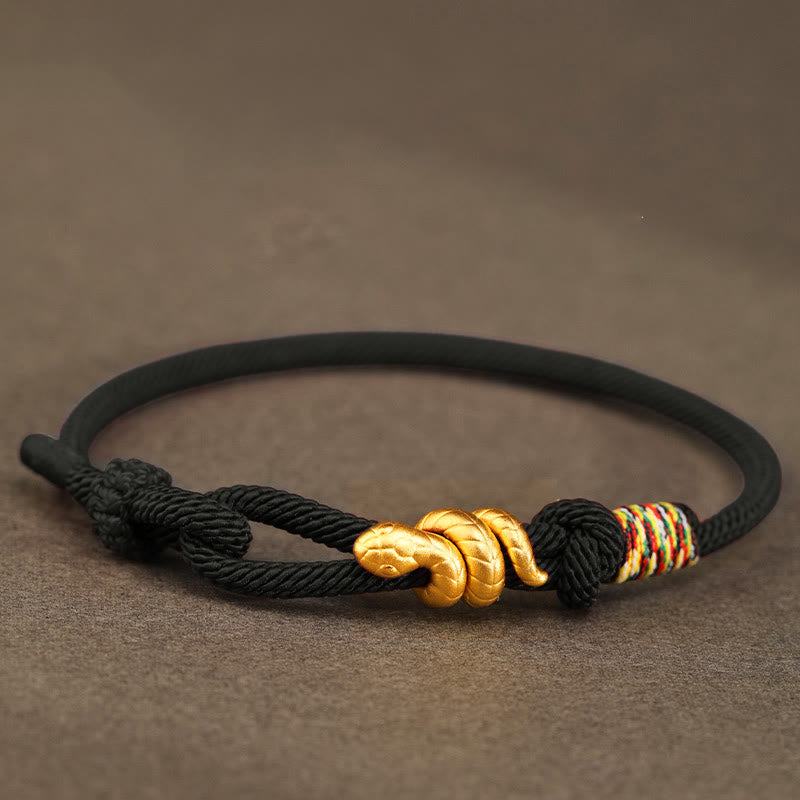 Wear FengShui 999 Gold Year of the Snake Design Handmade Luck Protection Rope Braided Bracelet
