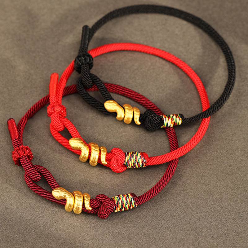 Wear FengShui 999 Gold Year of the Snake Design Handmade Luck Protection Rope Braided Bracelet