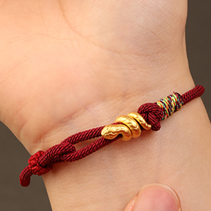 Wear FengShui 999 Gold Year of the Snake Design Handmade Luck Protection Rope Braided Bracelet
