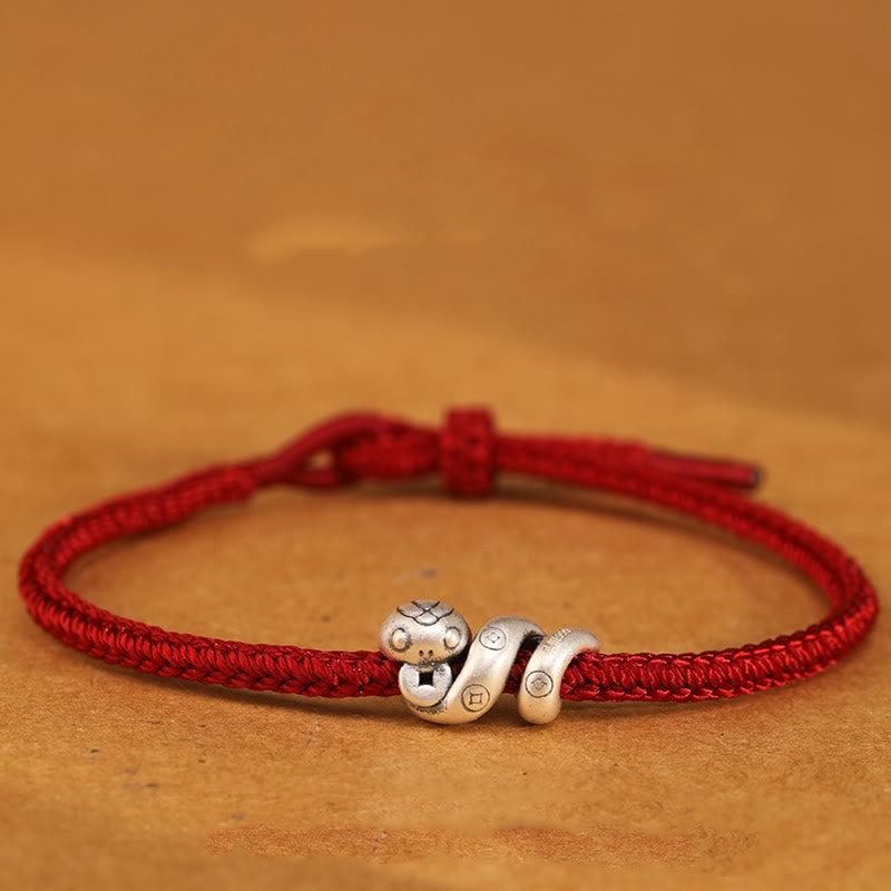 Wear FengShui 999 Sterling Silver Year of the Snake Handmade Copper Coin Protection Braided Bracelet