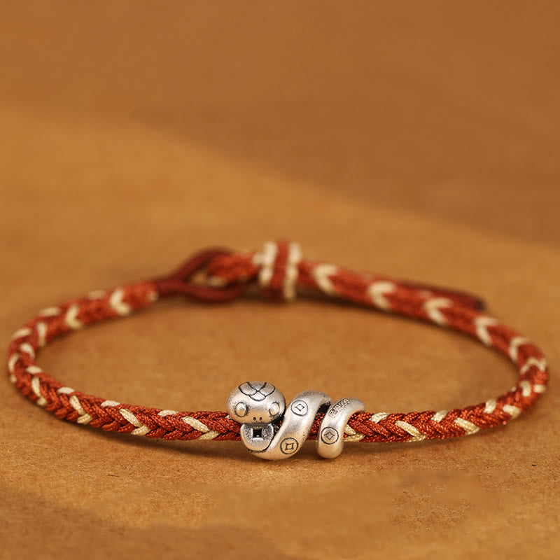 Wear FengShui 999 Sterling Silver Year of the Snake Handmade Copper Coin Protection Braided Bracelet