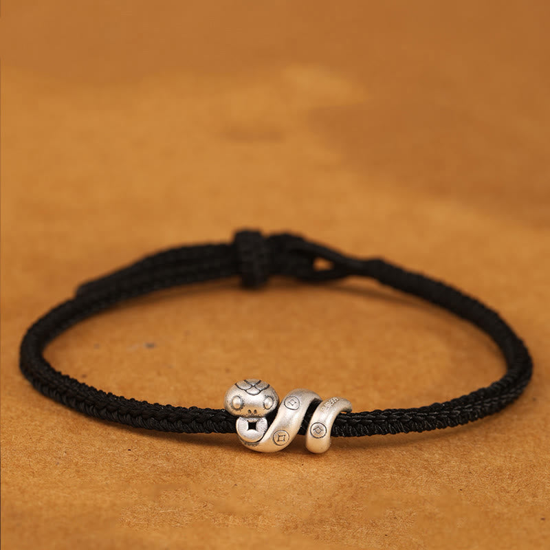 Wear FengShui 999 Sterling Silver Year of the Snake Handmade Copper Coin Protection Braided Bracelet