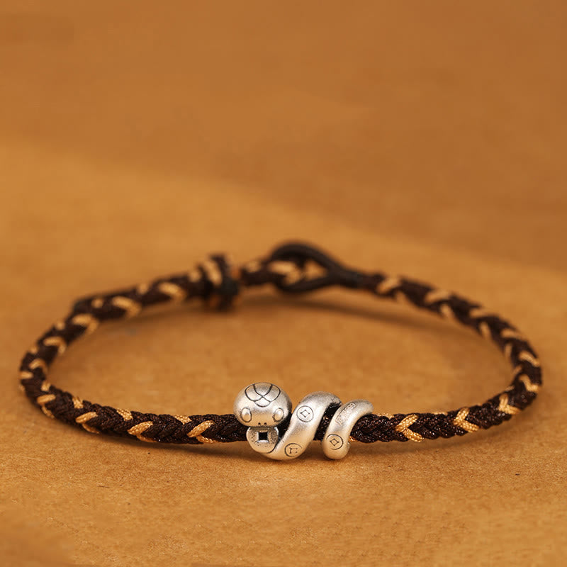 Wear FengShui 999 Sterling Silver Year of the Snake Handmade Copper Coin Protection Braided Bracelet