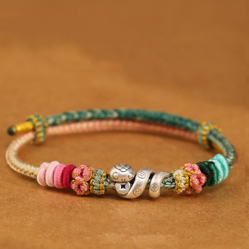 Wear FengShui 999 Sterling Silver Year of the Snake Handmade Copper Coin Protection Braided Bracelet