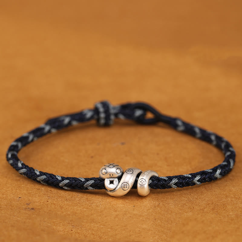 Wear FengShui 999 Sterling Silver Year of the Snake Handmade Copper Coin Protection Braided Bracelet