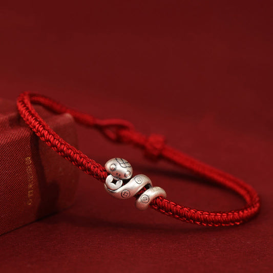Wear FengShui 999 Sterling Silver Year of the Snake Handmade Copper Coin Protection Braided Bracelet