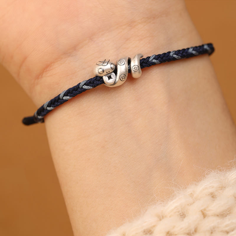 Wear FengShui 999 Sterling Silver Year of the Snake Handmade Copper Coin Protection Braided Bracelet