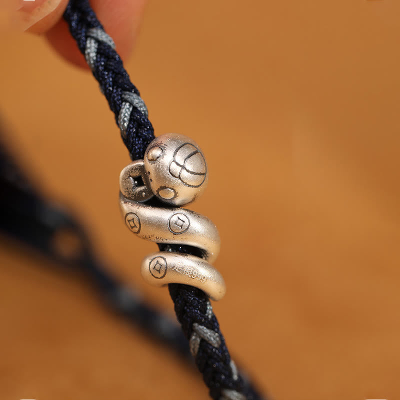 Wear FengShui 999 Sterling Silver Year of the Snake Handmade Copper Coin Protection Braided Bracelet