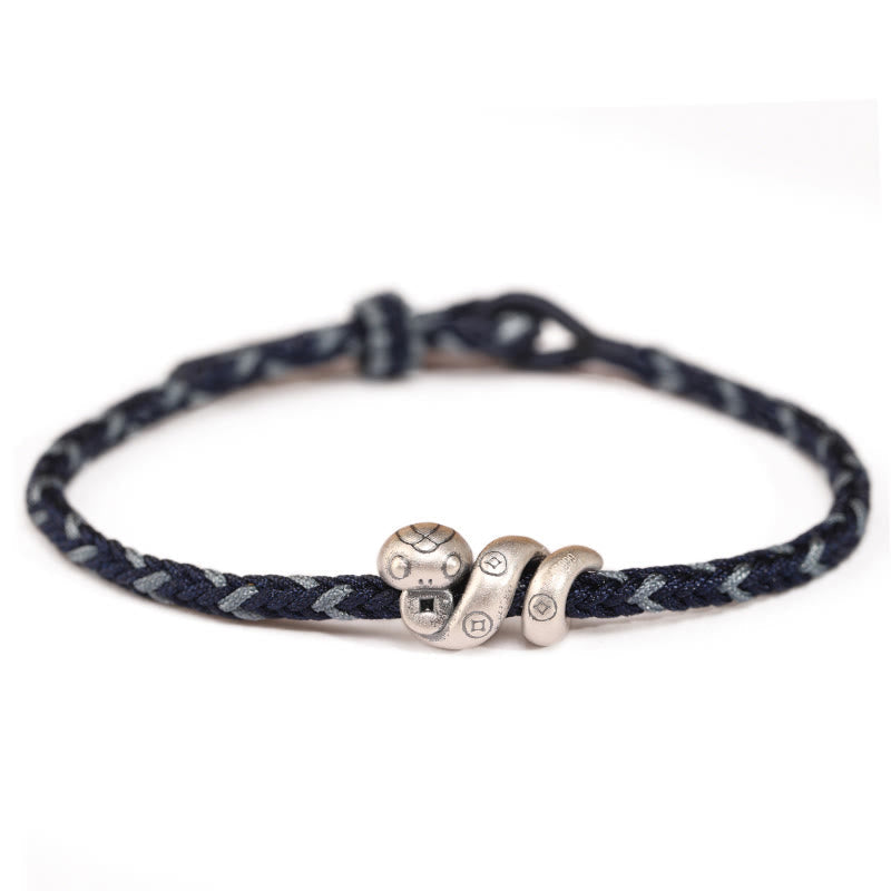 Wear FengShui 999 Sterling Silver Year of the Snake Handmade Copper Coin Protection Braided Bracelet