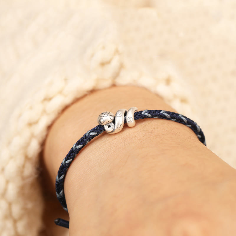 Wear FengShui 999 Sterling Silver Year of the Snake Handmade Copper Coin Protection Braided Bracelet