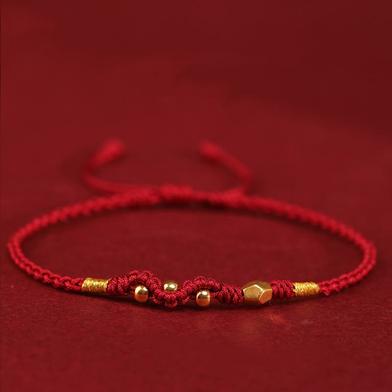 Wear FengShui 999 Gold Year of the Snake Mini Gold Bead Handmade Luck Protection Braided Bracelet