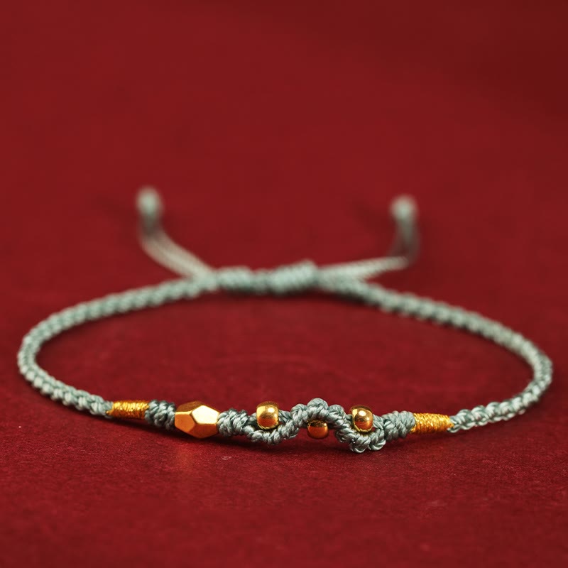 Wear FengShui 999 Gold Year of the Snake Mini Gold Bead Handmade Luck Protection Braided Bracelet