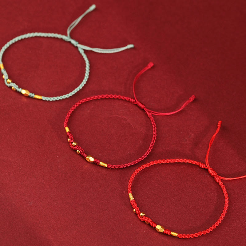 Wear FengShui 999 Gold Year of the Snake Mini Gold Bead Handmade Luck Protection Braided Bracelet