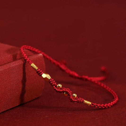 Wear FengShui 999 Gold Year of the Snake Mini Gold Bead Handmade Luck Protection Braided Bracelet