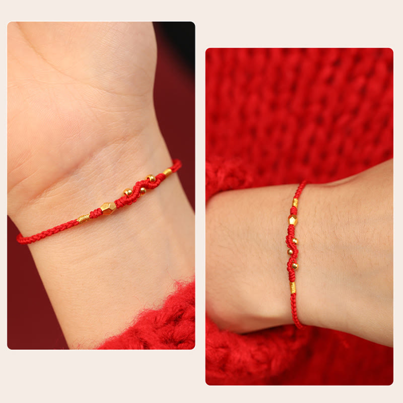 Wear FengShui 999 Gold Year of the Snake Mini Gold Bead Handmade Luck Protection Braided Bracelet