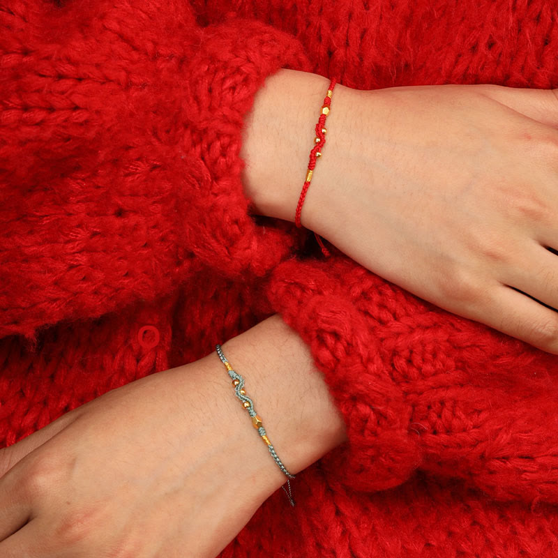 Wear FengShui 999 Gold Year of the Snake Mini Gold Bead Handmade Luck Protection Braided Bracelet