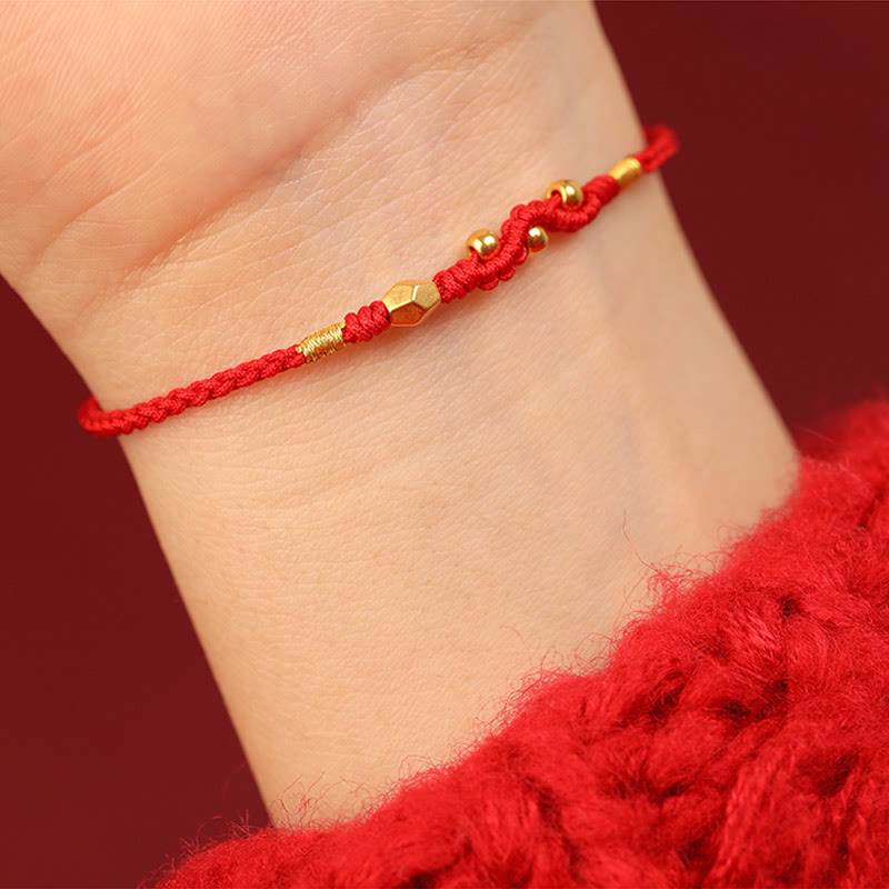 Wear FengShui 999 Gold Year of the Snake Mini Gold Bead Handmade Luck Protection Braided Bracelet