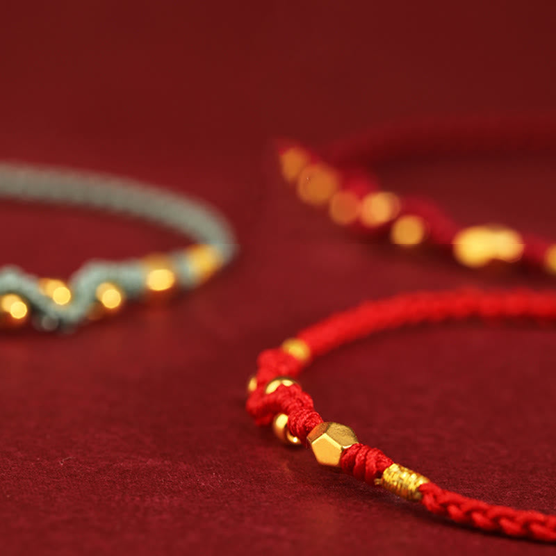Wear FengShui 999 Gold Year of the Snake Mini Gold Bead Handmade Luck Protection Braided Bracelet