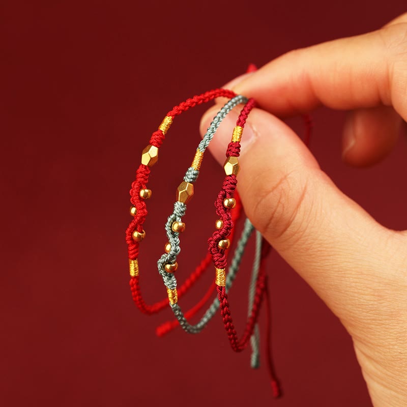 Wear FengShui 999 Gold Year of the Snake Mini Gold Bead Handmade Luck Protection Braided Bracelet