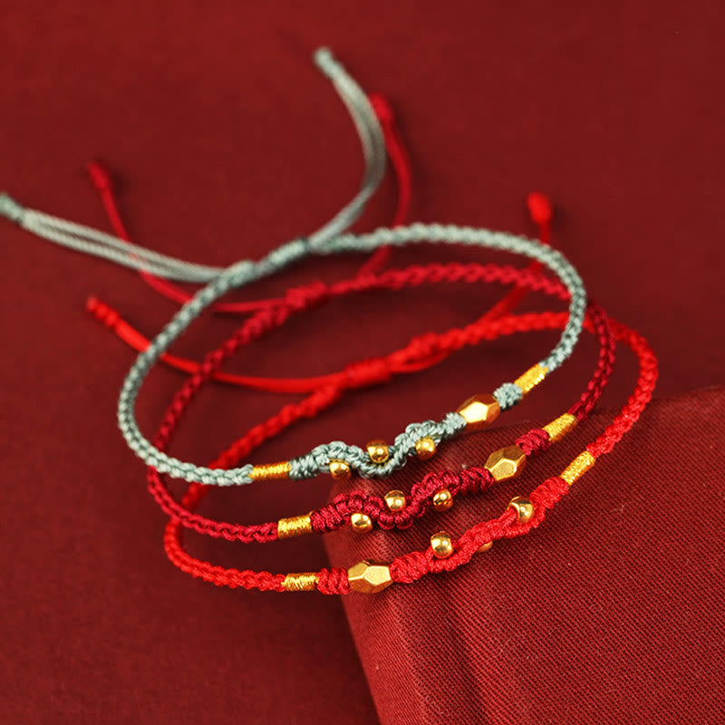 Wear FengShui 999 Gold Year of the Snake Mini Gold Bead Handmade Luck Protection Braided Bracelet