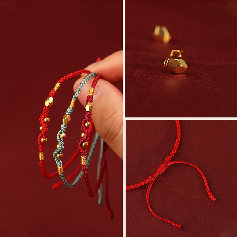 Wear FengShui 999 Gold Year of the Snake Mini Gold Bead Handmade Luck Protection Braided Bracelet