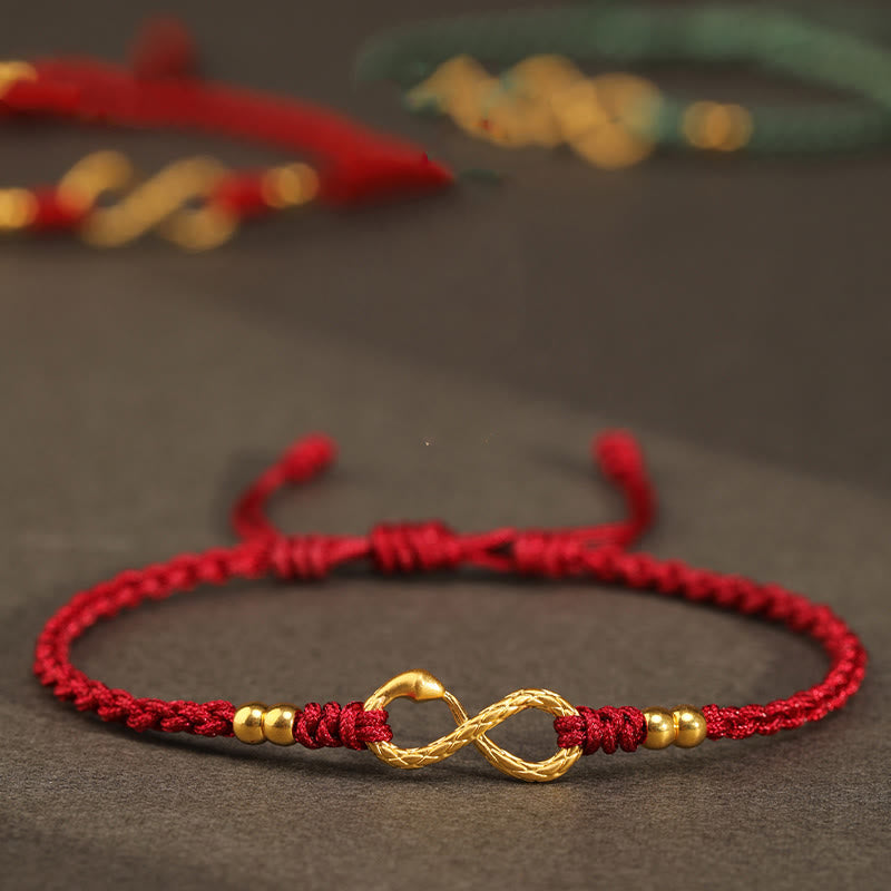 Wear FengShui 999 Gold Year of the Snake Eternal Endless Knot Infinity Handmade Luck Bracelet