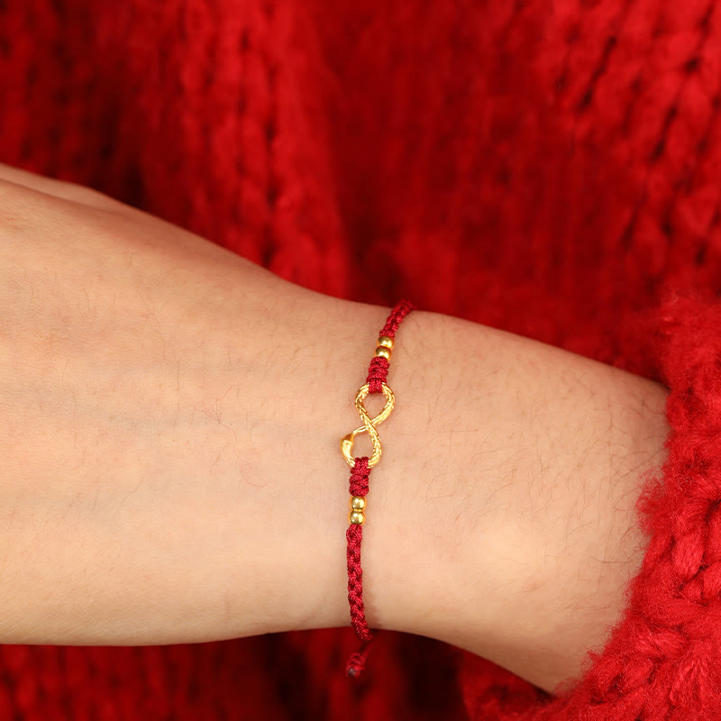 Wear FengShui 999 Gold Year of the Snake Eternal Endless Knot Infinity Handmade Luck Bracelet