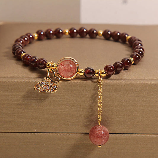 Wear FengShui Natural Garnet Strawberry Quartz Butterfly Protection Bracelet