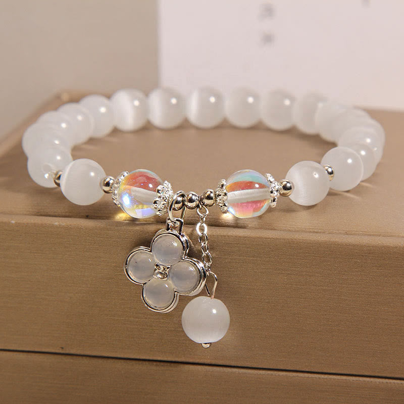 Wear FengShui Cat's Eye Crystal Lucky Four Leaf Clover Charm Love Bracelet