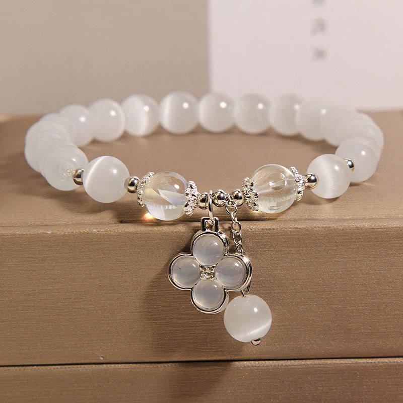 Wear FengShui Cat's Eye Crystal Lucky Four Leaf Clover Charm Love Bracelet