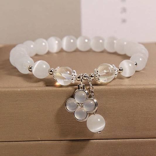Wear FengShui Cat's Eye Crystal Lucky Four Leaf Clover Charm Love Bracelet