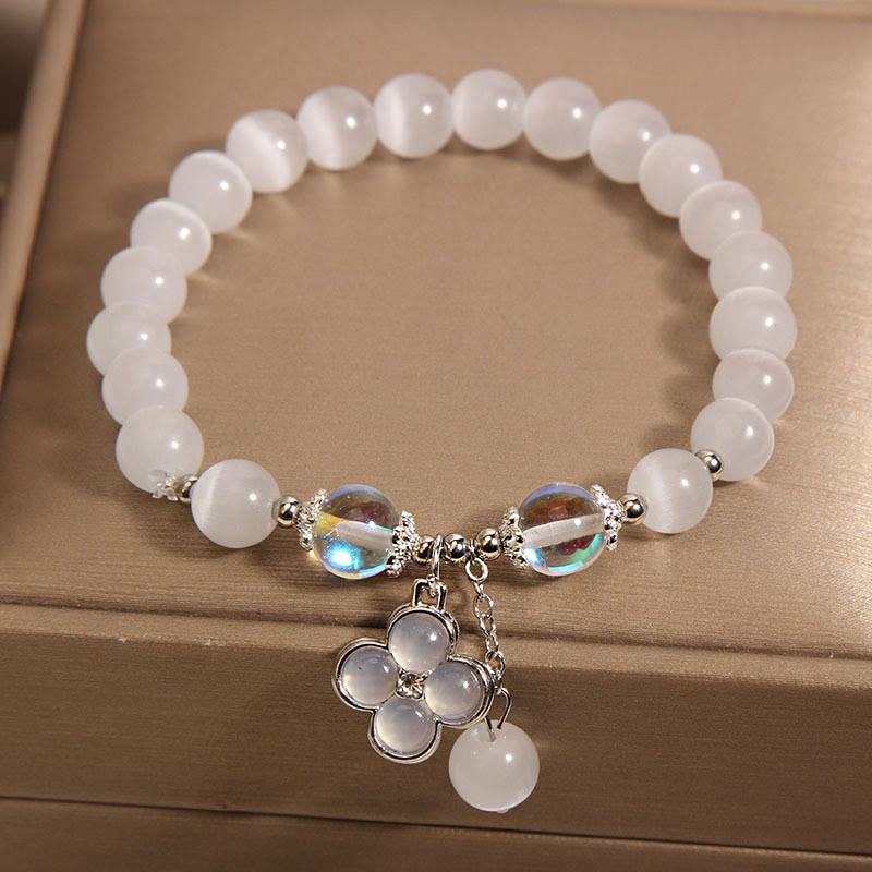 Wear FengShui Cat's Eye Crystal Lucky Four Leaf Clover Charm Love Bracelet