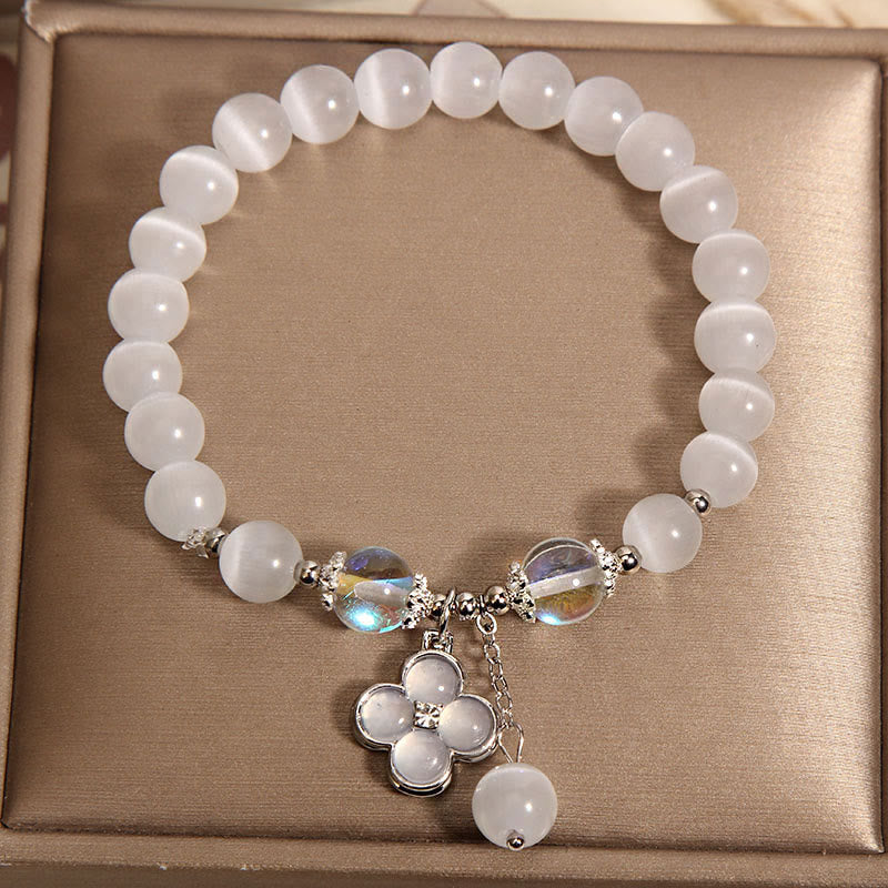 Wear FengShui Cat's Eye Crystal Lucky Four Leaf Clover Charm Love Bracelet
