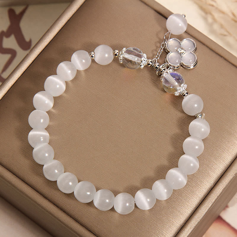 Wear FengShui Cat's Eye Crystal Lucky Four Leaf Clover Charm Love Bracelet
