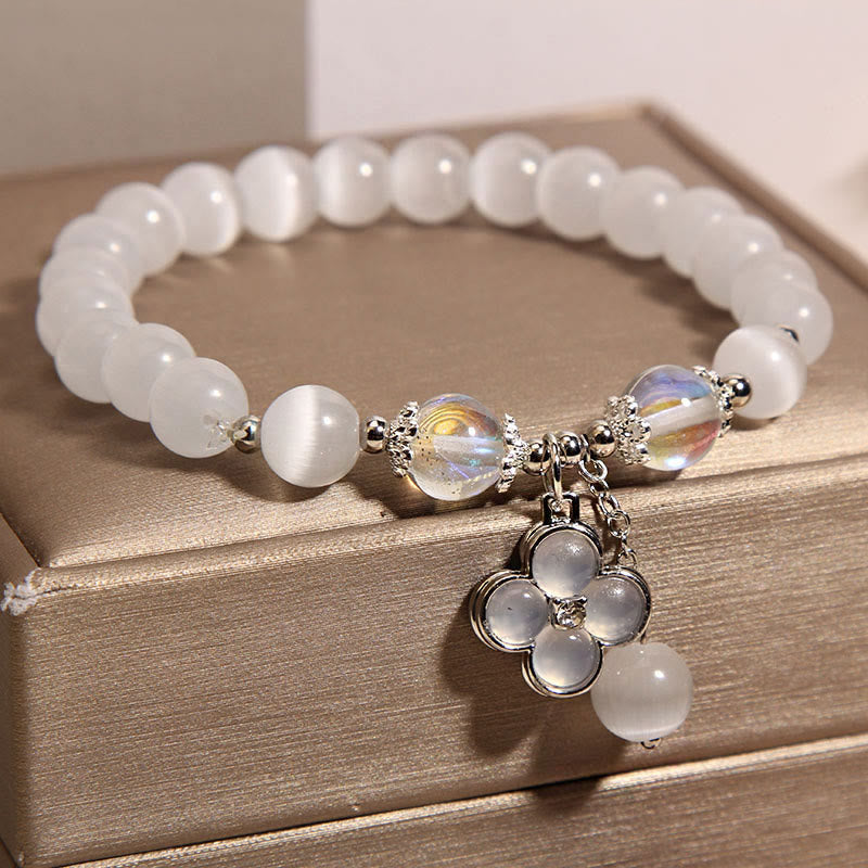 Wear FengShui Cat's Eye Crystal Lucky Four Leaf Clover Charm Love Bracelet