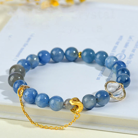 Wear FengShui Natural Kyanite Labradorite White Crystal Crescent Moon Communication Bracelet