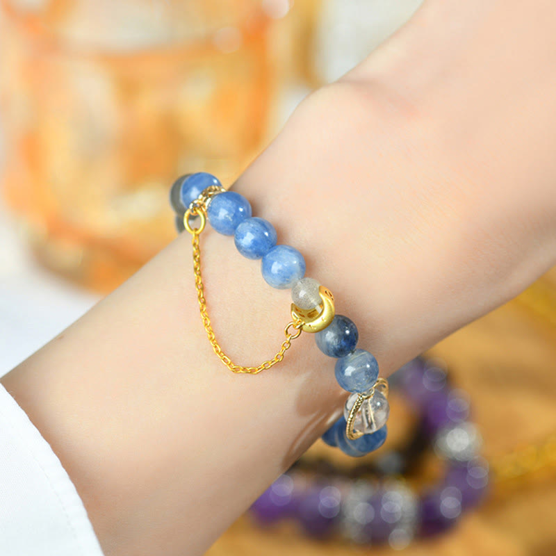 Wear FengShui Natural Kyanite Labradorite White Crystal Crescent Moon Communication Bracelet