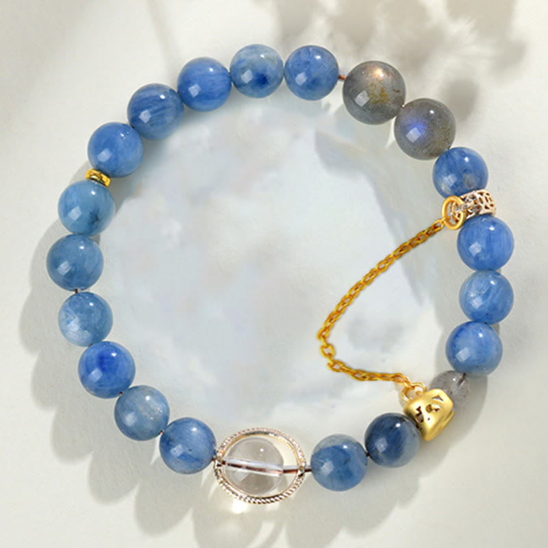 Wear FengShui Natural Kyanite Labradorite White Crystal Crescent Moon Communication Bracelet