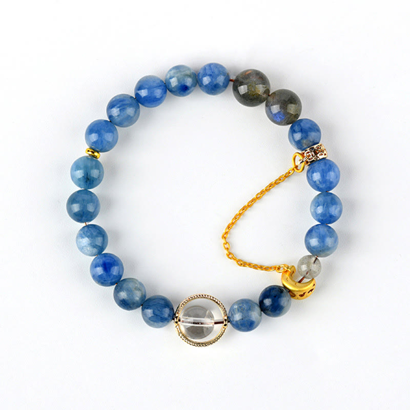 Wear FengShui Natural Kyanite Labradorite White Crystal Crescent Moon Communication Bracelet