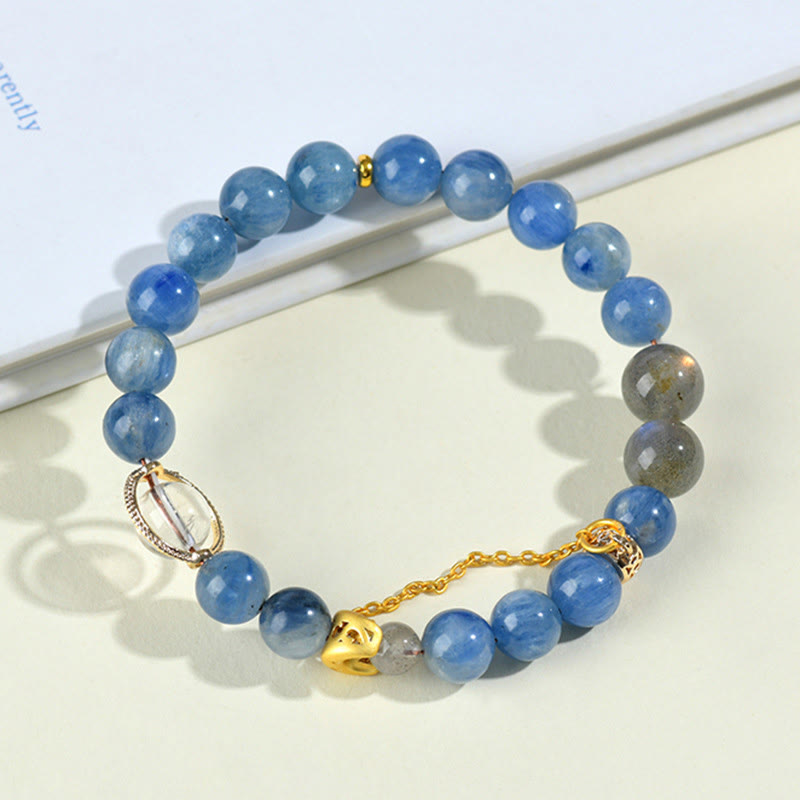 Wear FengShui Natural Kyanite Labradorite White Crystal Crescent Moon Communication Bracelet