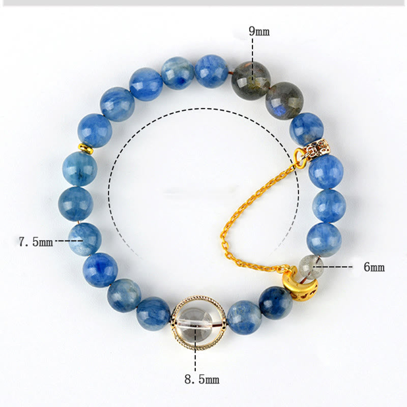 Wear FengShui Natural Kyanite Labradorite White Crystal Crescent Moon Communication Bracelet