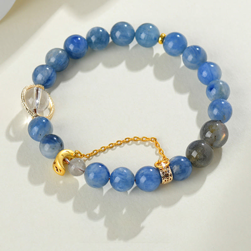 Wear FengShui Natural Kyanite Labradorite White Crystal Crescent Moon Communication Bracelet