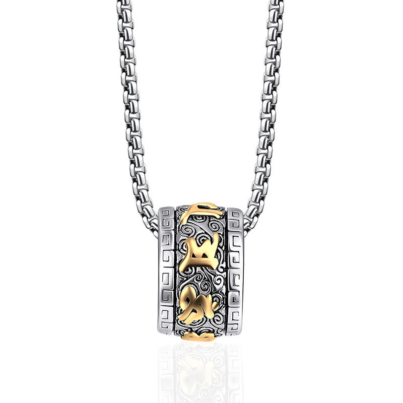 Wear FengShui Tibetan Om Mani Padme Hum Titanium Steel Peace Necklace Pendant