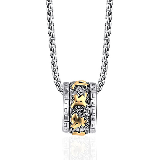 Wear FengShui Tibetan Om Mani Padme Hum Titanium Steel Peace Necklace Pendant